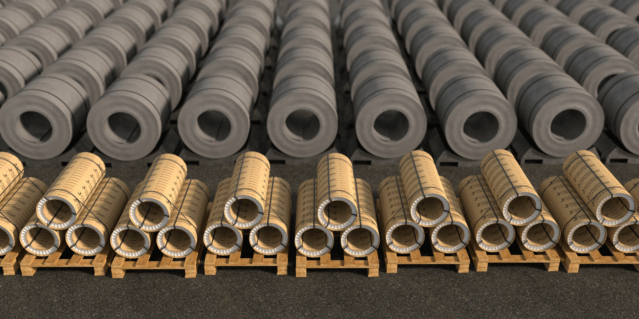 Coils, coils in mass production, coils on pallet